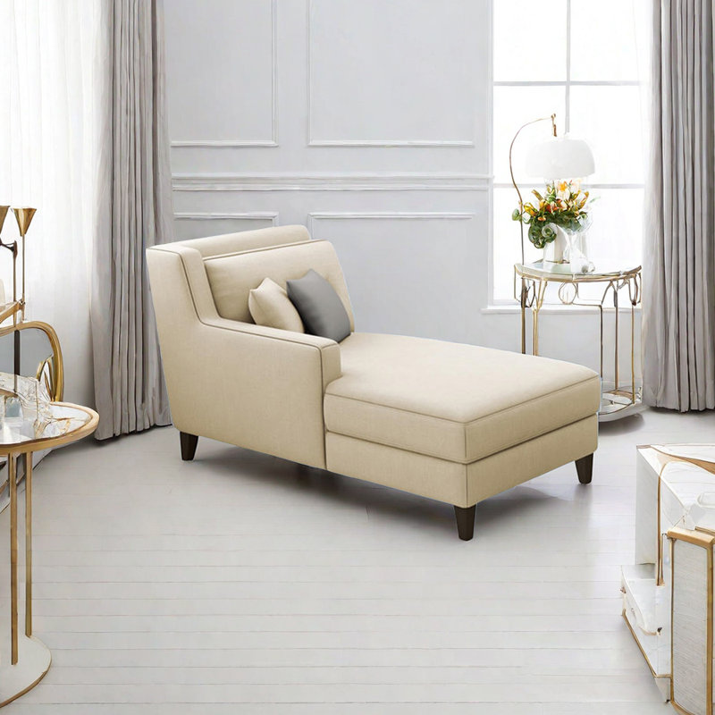 High Elastic Sponge Cotton And Linen Recliner Upholstered Chaise Lounge, Cream-Yellow, Right Hand Facing