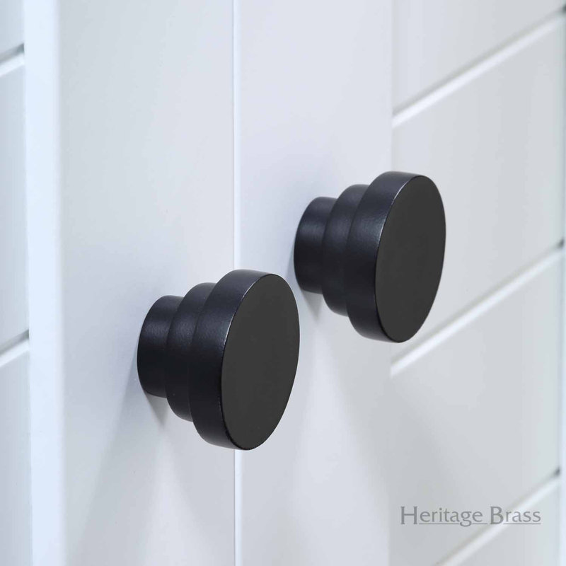 Heritage Brass Heritage Cabinet Knob Round Stepped Design, 3.8cm, Matt Black