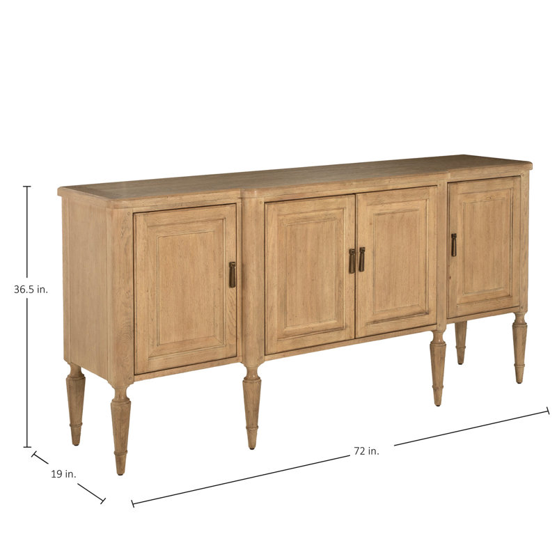 Mathis Wood Sideboard - 3 Shelves, Rustic French Oak/Aged Antique Brass