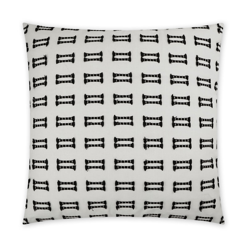 Coussin décoratif à pampilles, Noir / blanc, Carré 20 po