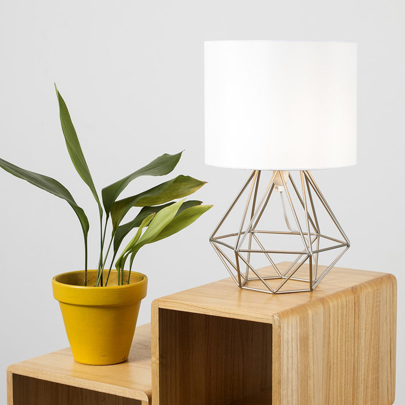 Butera Metal Table Lamp, No, Chrome Base/White Shade