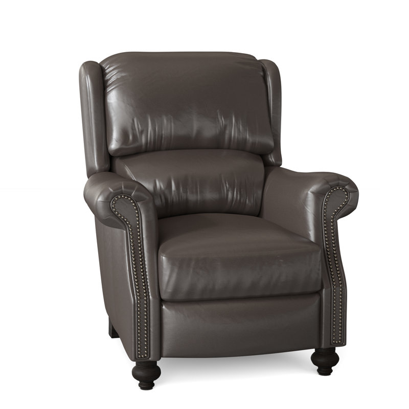 Fauteuil inclinable de 37 po Bancroft, Nickel, Pavées, Cuir véritable Outsider Raven