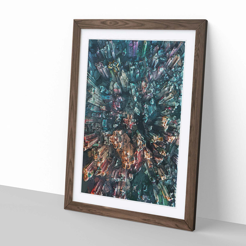 Goldwin Heights in Hong Kong in Abstract - Picture Frame Graphic Art Print, Walnut Framed, 65cm H x 48cm W x 2cm D