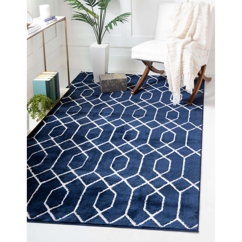 Tapis bleu marine / argent Glam, Rectangle 7 pi 1 po x 10 pi