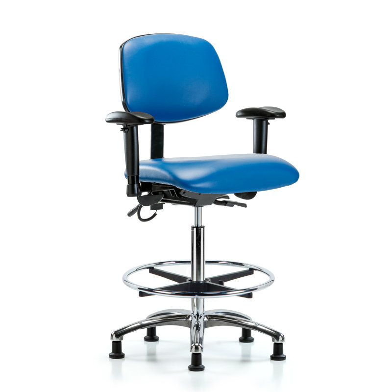 Mila Drafting Chair, Blue, Glides, Not Included