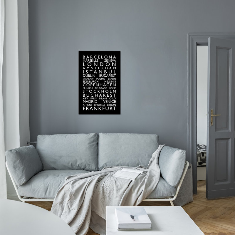 « world villes bus roll ii » par michael tompsett, art textuel sur toile, H 60 po x l 40po x P 1,5 po, Toile tendue