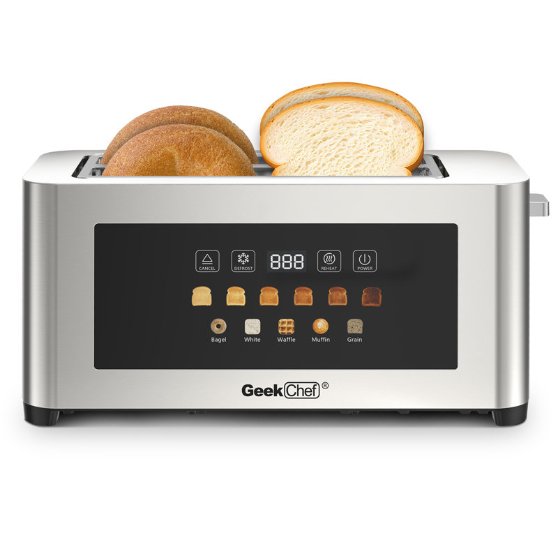 4-Slice Digital Touch Toaster, 1.5” Extra Wide Slots Stainless Steel Toaster with 6 Browning Levels, 5 Bread Presets, Defrost Reheat Cancel Function & LED Countdown Display for Family Breakfast