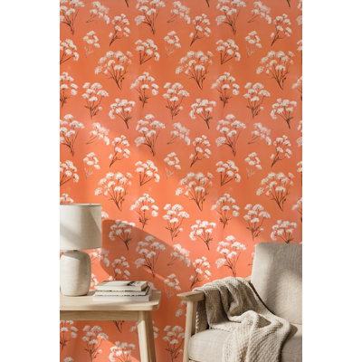 Papier peint floral amovible moderne orange