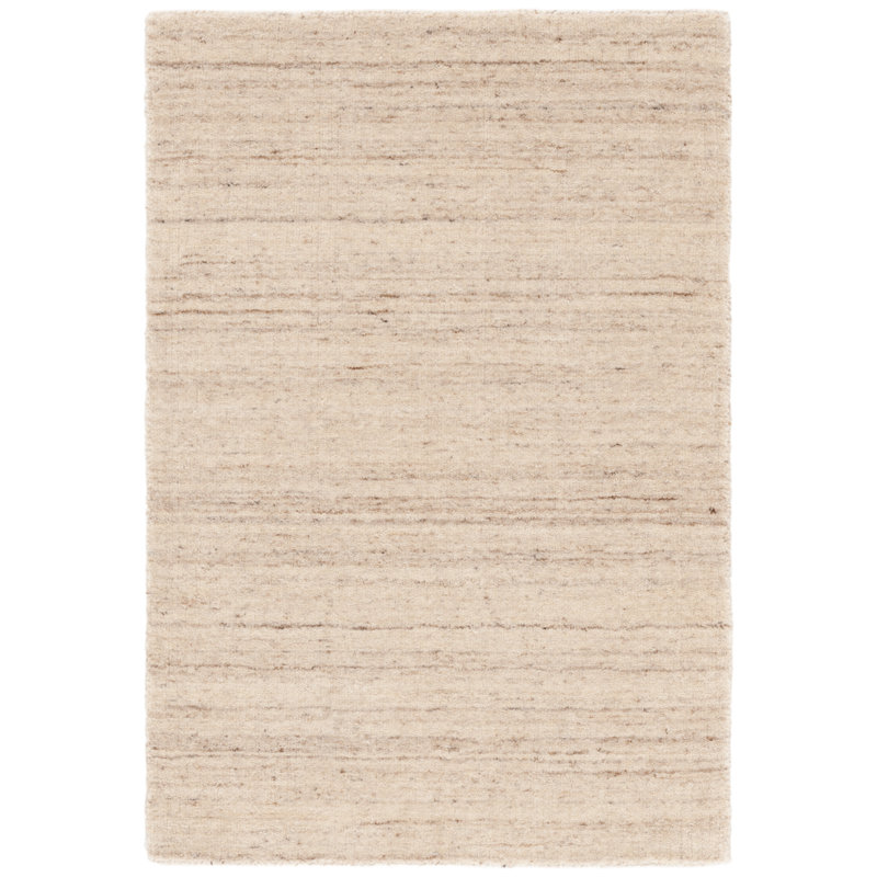 Tapis beige en laine / coton tissé à la main sans motif Jeyla 876, Rectangle 9 pi x 12 pi
