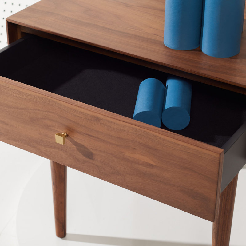 Ever Walnut 1-Drawer Nightstand with Brass Pull