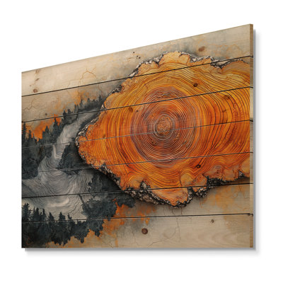 Or de la rivière Amber Nord II - Art mural en bois forêt - sur bois de pin naturel