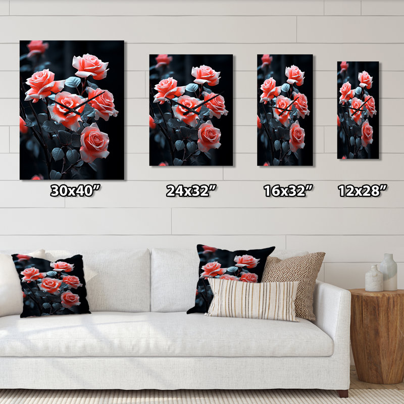 Horloge murale rose avec fleurs roses et corail, H 32 po x l 24 po x P 1 po