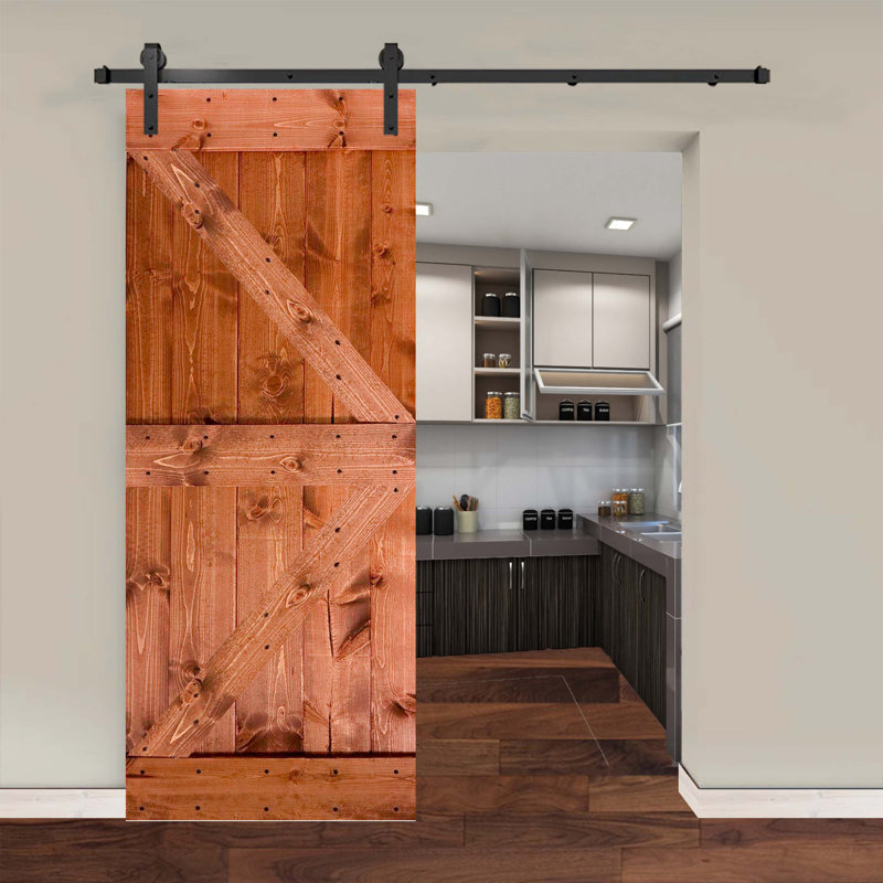 Ensemble de quincaillerie pour porte de grange simple en bois, Noyer rouge, 24 po x 84 po
