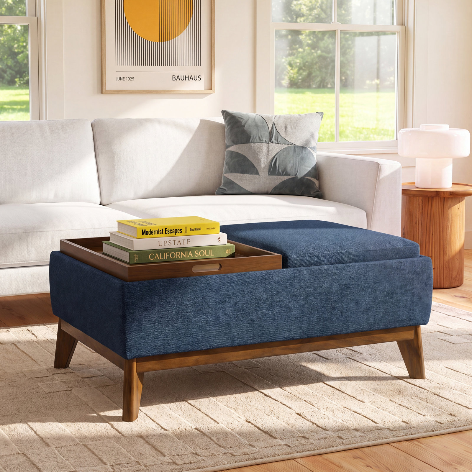 Rudi 38" Ottoman, Denim Blue