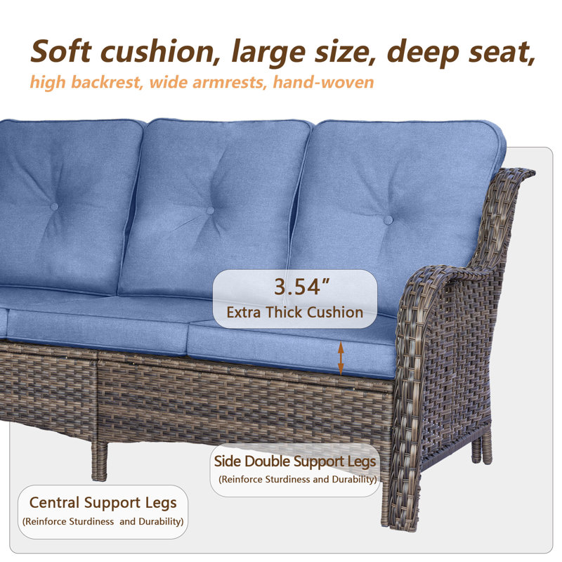 Shariden 5 - Person Patio Conversation Set with Cushions, Denim Blue, Brown