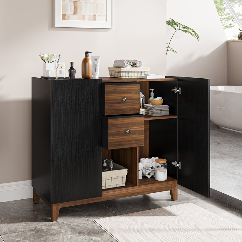 Bathroom Storage Cabinets With Drawers And Doors, Kitchen Storage Cabinet With Adjustable Shelf, Floor Sideboard Buffet Cabinet For Living Room, Kitchen, Hallway, Dining Room, Black Walnut
