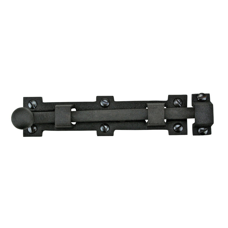 Black Wrought Iron Ball Tip Slide Bolt Latch with Mounting Hardware
