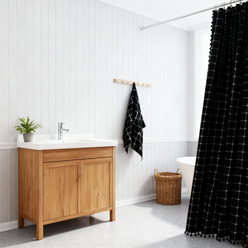 Rideau de douche Farmhouse, Noir
