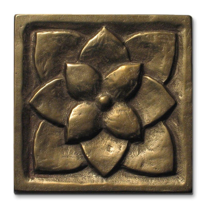 3" x 3" Metal Lotus Decorative Tile Insert, Traditional Bronze