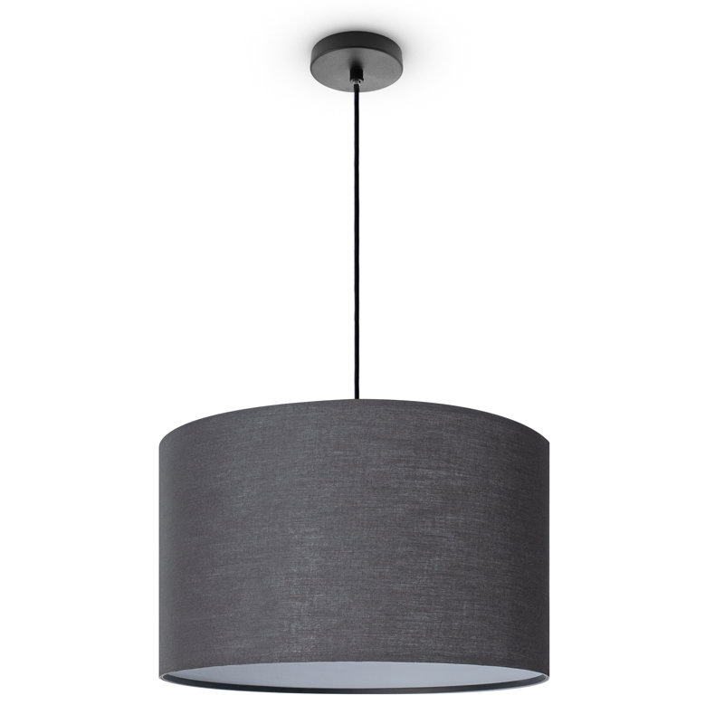 Drum pendant lamp 1-light Ishmeal, 27cm H x 45.5cm W x 45.5cm D, Black, Black