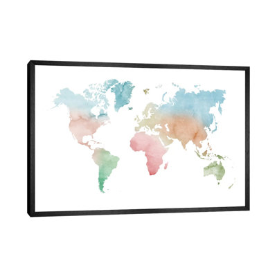 Watercolor World Map - Pastels Colors by Nouveau Prints - Print on Canvas
