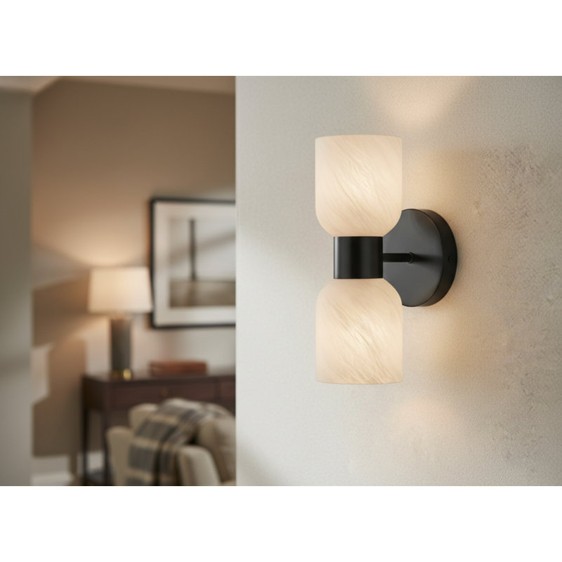 Applique murale 2 lumières Periann - noir mat, Matte Black/ Faux Alabaster