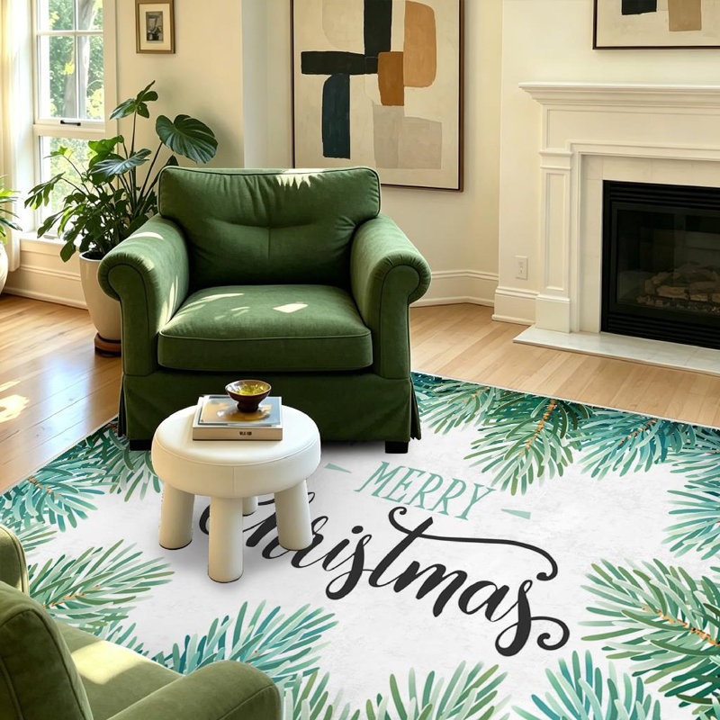 Tapis d'intérieur bleu lavable à la machine, motif sapin de Noël, Rectangle 39 po x 63 po