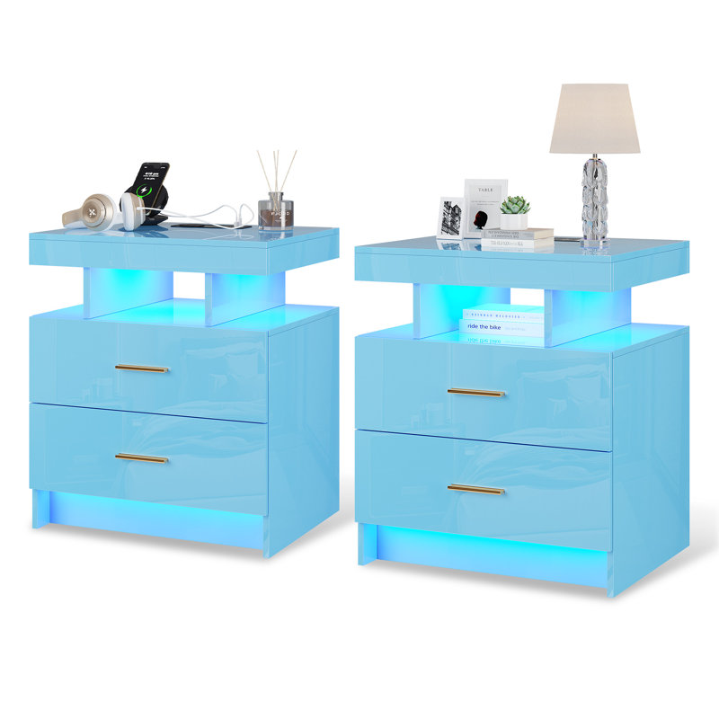 Bookhart Manufactured Wood Bedside Table, Blue/Gold