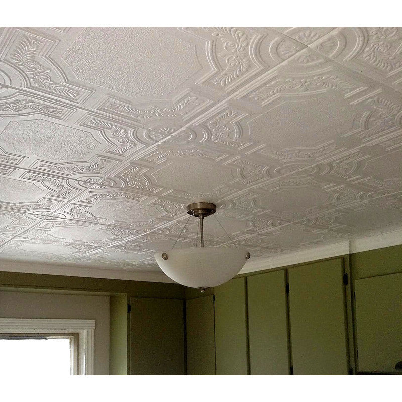Carreau de plafond blanc en polystyrène 1,63 pi x 1,63 pi