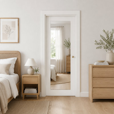 Dalle de porte intérieure 24 po x 80 po en bois manufacturé avec miroir 1 pleine longueur apprêté à noyau solide en bois massif pour garde-robe, chambre à coucher et salle de bain, sans cadre ni quincaillerie