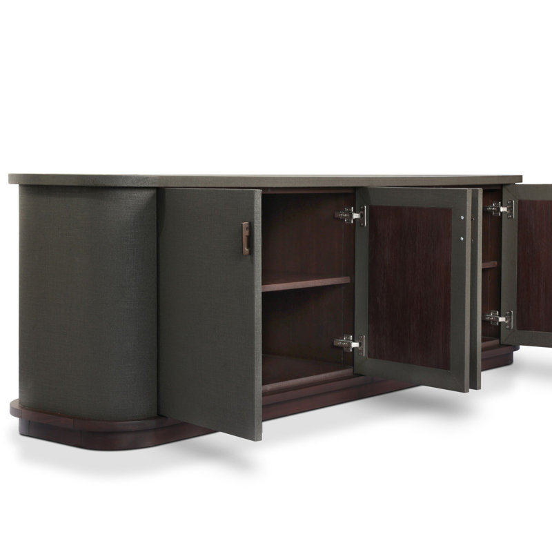 Berlin Media Console-Worn Black Veneer, Dark Green Lacquered Linen