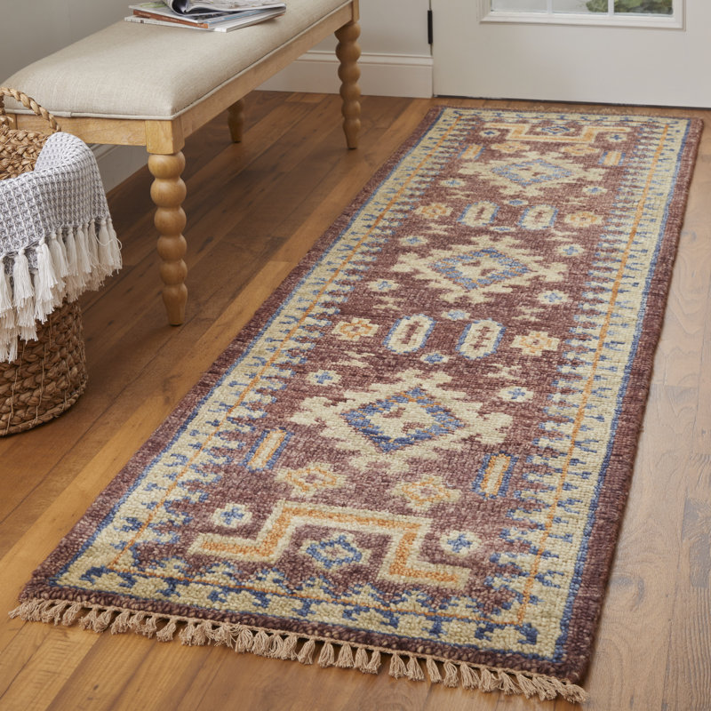 Naleia Wool Geometric Area Rug in Red, Runner 2'6" x 8'