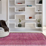 Tapis rose foncé en laine noué à la main de conception unique 2000 pi 5 pi 6 po x 8 pi 7 po Odalomen
