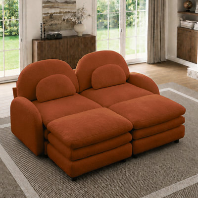 Curved Modular Sofa with Double-Layer Cushions and Ottomans