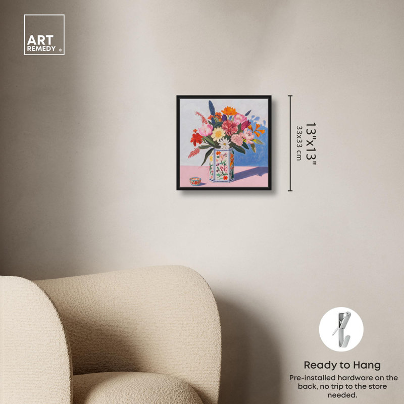 Toile Spring's Riot par Art Remedy, H 13 po x l 13 po, Noir, Cadre flottant