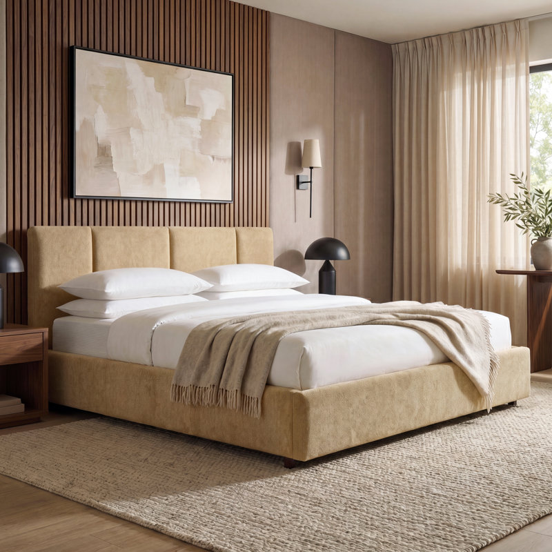 Venice Upholstered Platform Bed - Sand - King Size, King, Sand