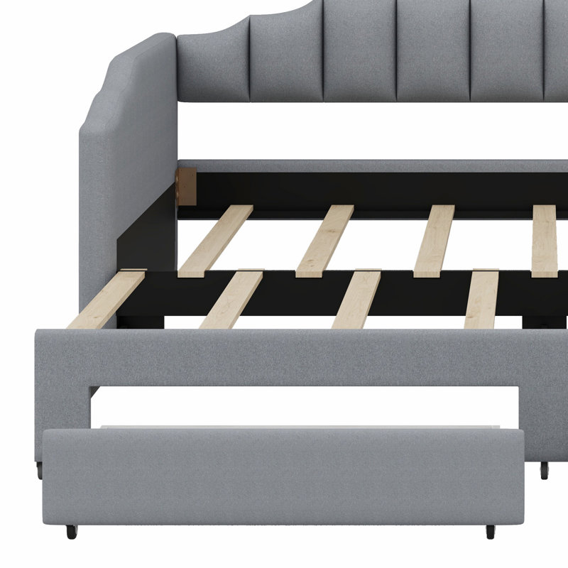 Lit de jour rembourré extensible avec tiroirs de rangement et lumière DEL, gris