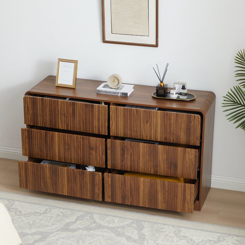 Commode double 6 tiroirs, 6 Drawer, Brun