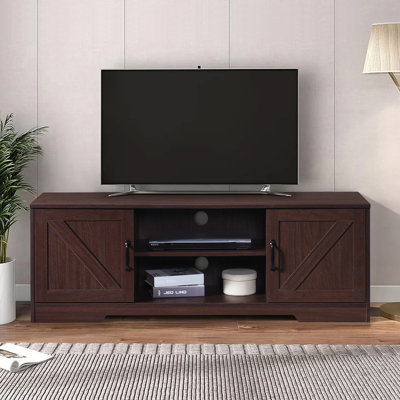 59 In. Wood Oak TV Stand With 2 Storage Cabinets Fits TV's Up To 59 In.