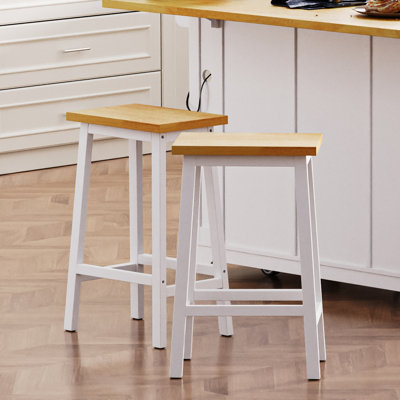 Solid Wood Bar Stools (Not Cheap Iron), 25.6" Tall Set Of 2 Bar Chairs, Kitchen Counter Stools With Footrests, Farmhouse Stools For Dining Room, Kitchen, Counter