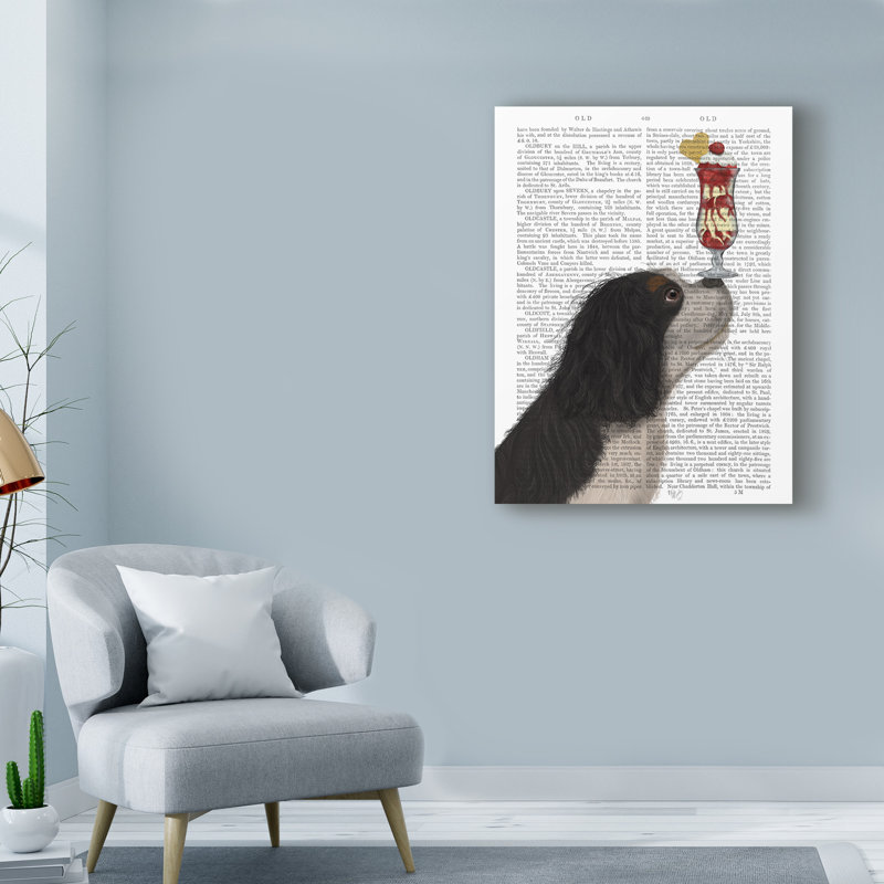 « cavalier king charles ice texte crème », reproduction d’impression sur toile tendue, H 19 po x l 14 po x P 2 po