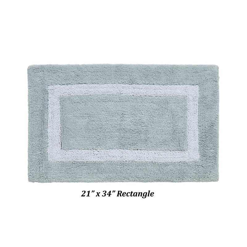 Tapis pour salle de bain réversible 100% coton Widman, Rectangle 21 po x 34 po, Bleu / blanc