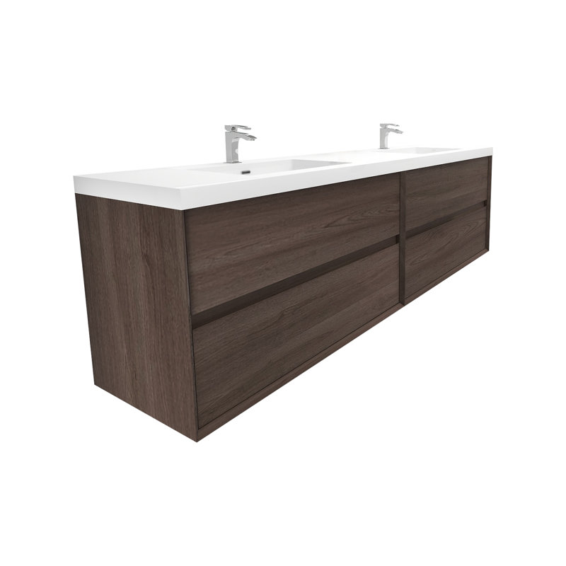 Ensemble de meuble-lavabo double mural 84 po Asaya, Chêne rouge