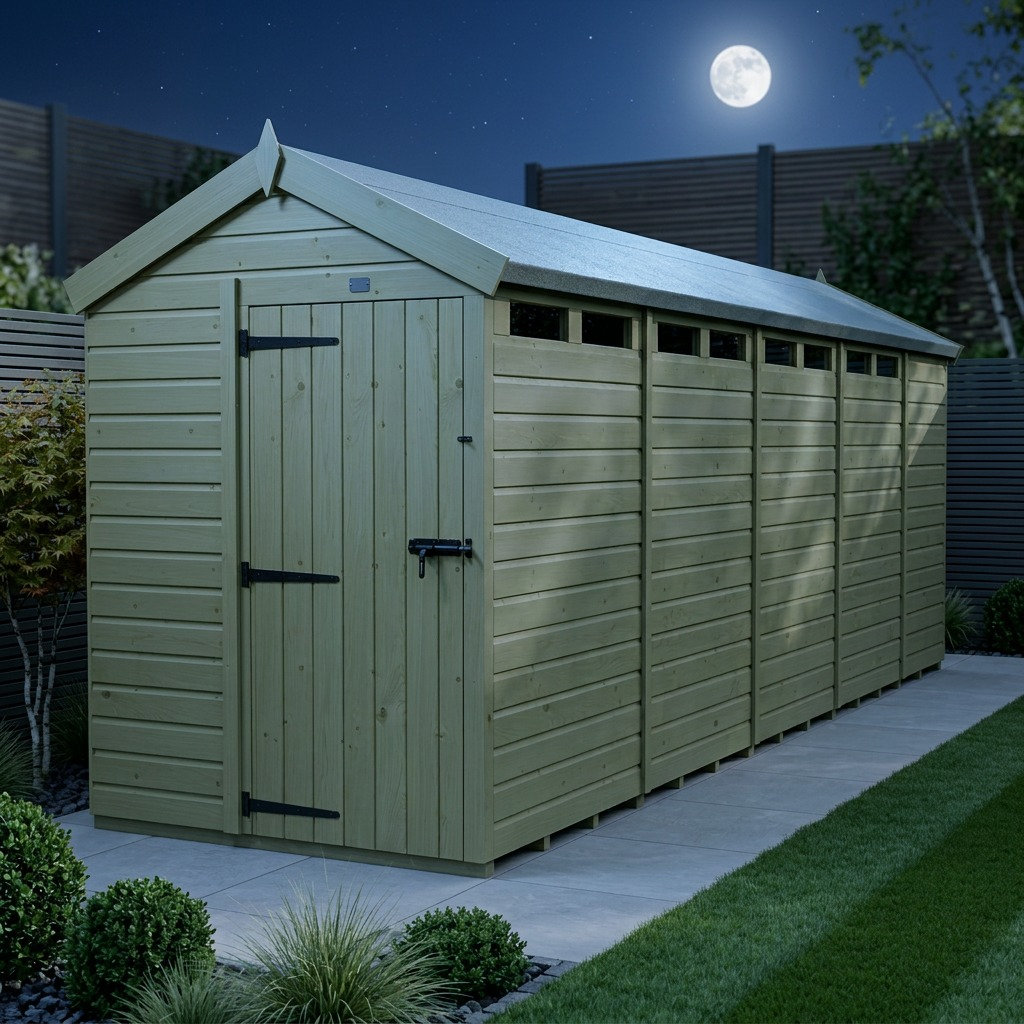 Total Sheds 5ft x 19ft Security Apex Shed - Heavy-Duty Hasp Staple Anti-Tamper - Pressure Treated Timber - UK Manufactured