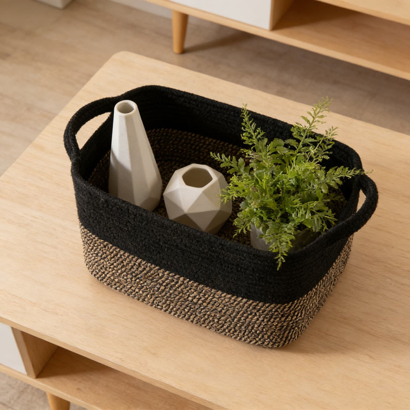 Woven Storage Basket With Handles, Foldable Cotton Rope Organizer Bin For Shelves, Dog Toys, Towels, Books, And Home Decor