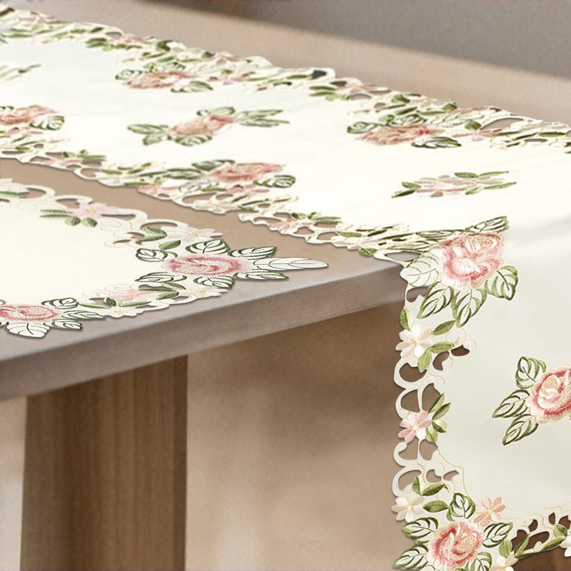 Cream Lace Table Runner with Embroidered Cutwork of Bryton Collection for Dining Table or Christmas Decor