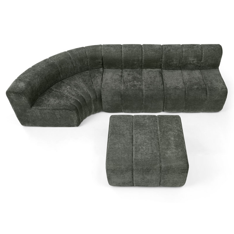 Canapé modulaire semi-courbé modulaire moderne avec repose-pieds Chenille, Black Foam, Black