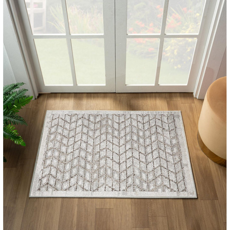 Tapis géométrique à chevrons, Champignon, 2 x 3