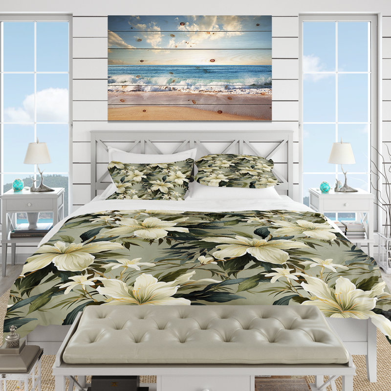 Ensemble de housse de couette neutre à motif tropical zen, Housse de couette pour très grand lit et 2 très