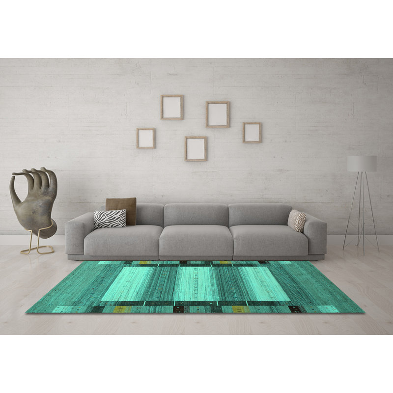 Tapis turquoise contemporains lavables à la machine 1900, Rond 3 pi